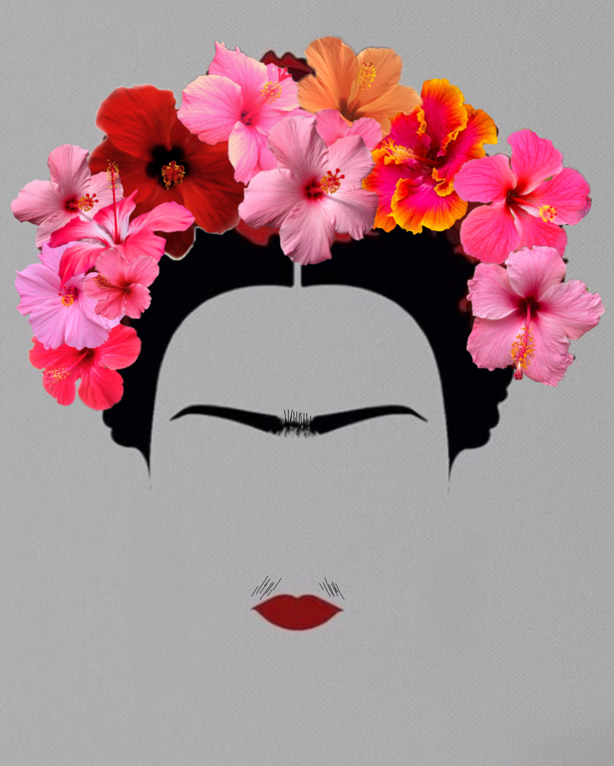 Illustration de Frida Kahlo, couronne de fleurs d'hibiscus